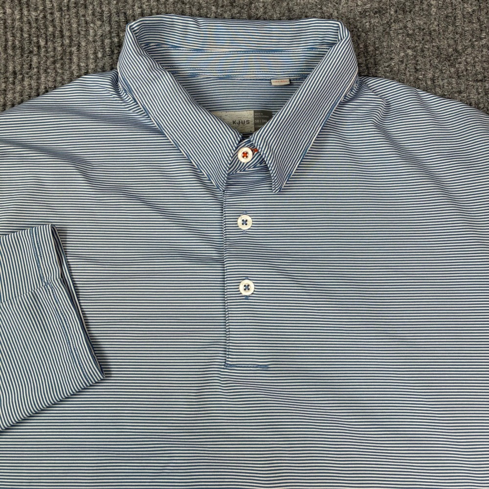 KJUS Men Soren Performance Polo Long Sleeve Shirt 3XL Blue Striped Comfort Fit